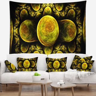 Yellow Exotic Fractal Pattern Abstract Wall Tapestry, 80"x68"