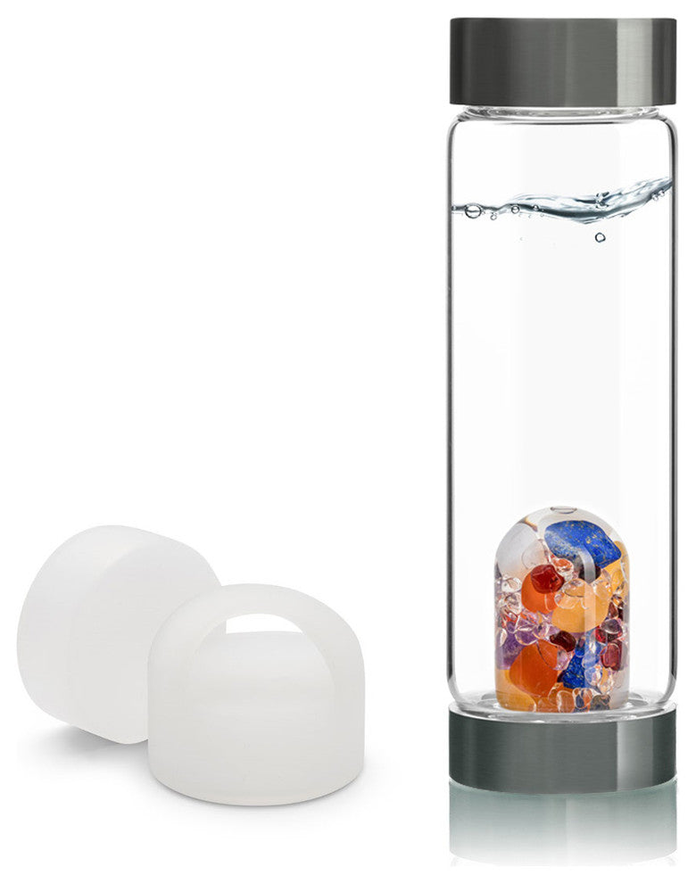 Water Bottle, VitaJuwel ViA Gemwater Bottle, White Loop Caps, Ayurveda