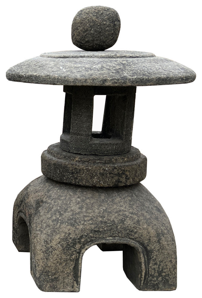 Chinese Gray Brown Round Stone Lamp Zen Garden Lantern Hws3076