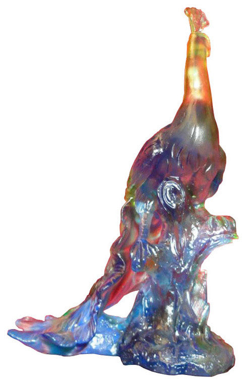 Chinese Crystal Glass Pate-de-verre Liuli Mix Color Peacock Figure
