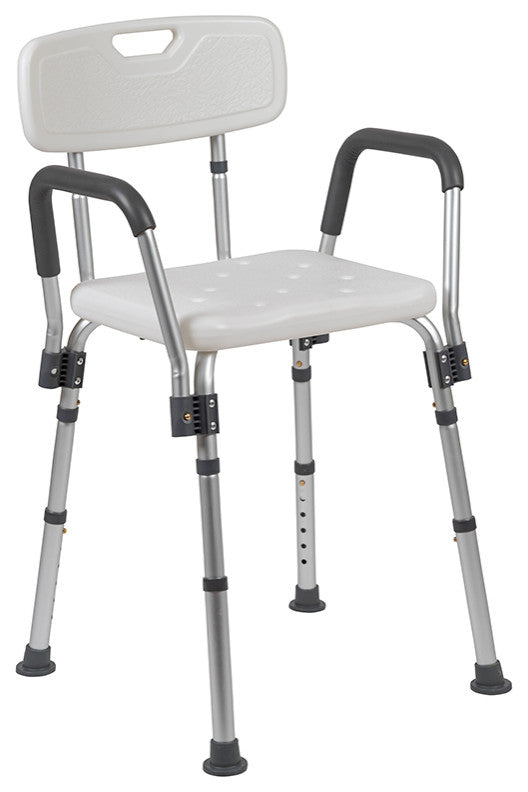 300LB Capacity Adjustable Bath/Shower Chair, Quick Release Back and Arms, White