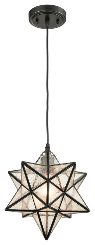 Moravian Star Pendant Light Seeded Glass Shade 12"