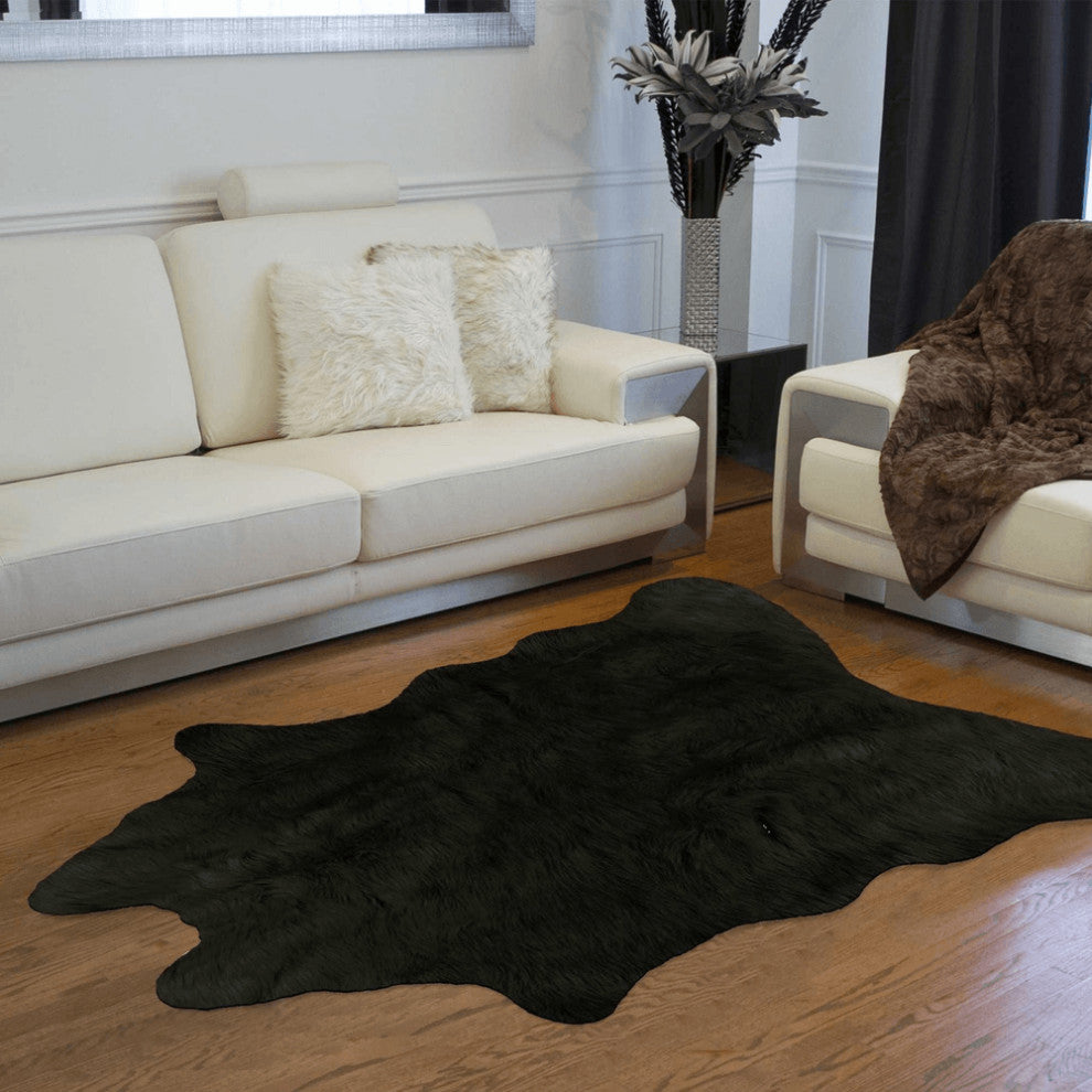 5' x 7' Black Faux Cowhide Area Rug