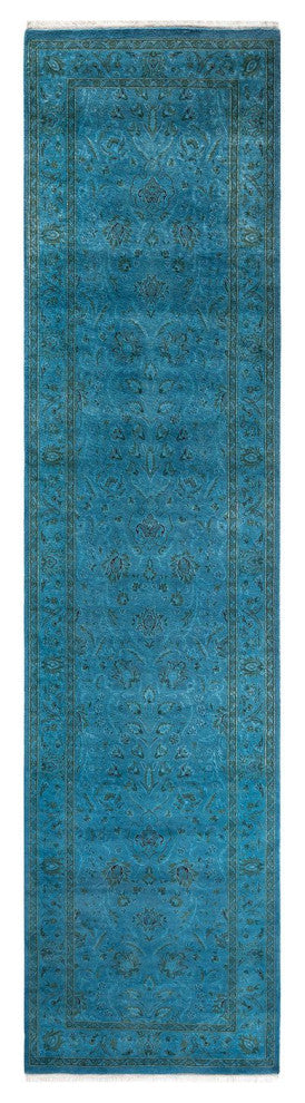Fine Vibrance, One-of-a-Kind Hand-Knotted Runner Rug Blue, 2'6"x10'3"