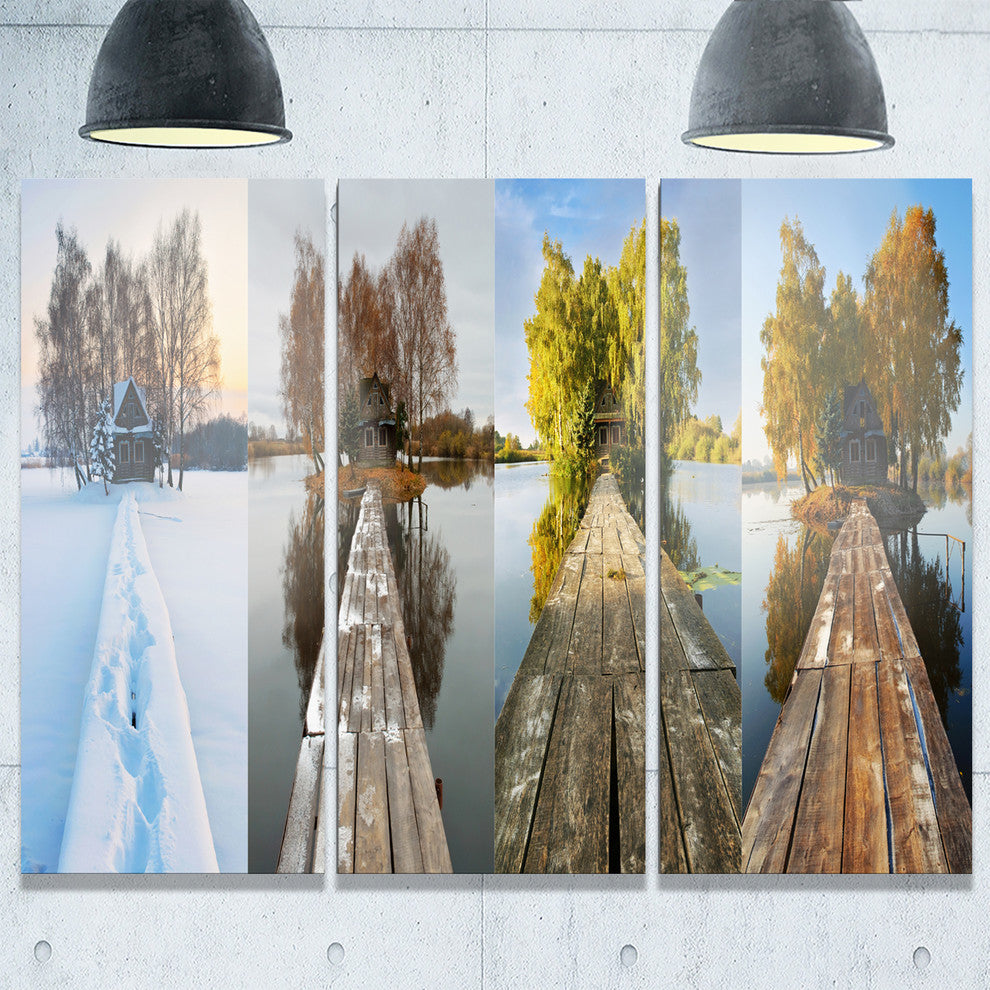 "Houses on Small Island Panorama" Metal Wall Art, 3 Panels, 36"x28"