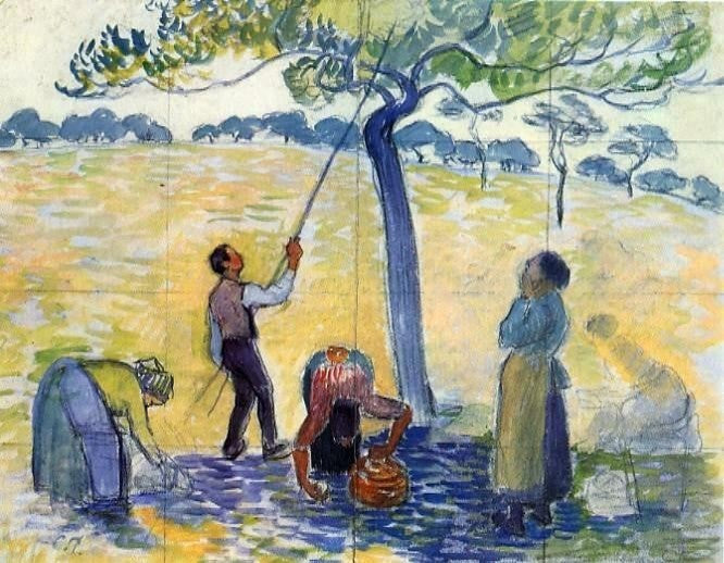 Camille Pissarro Picking Apples, 21"x28" Wall Decal Print