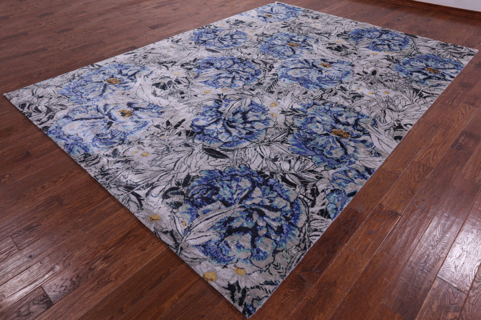 8' 9" X 12' 0" Modern Hand Knotted Silk Rug Q11598