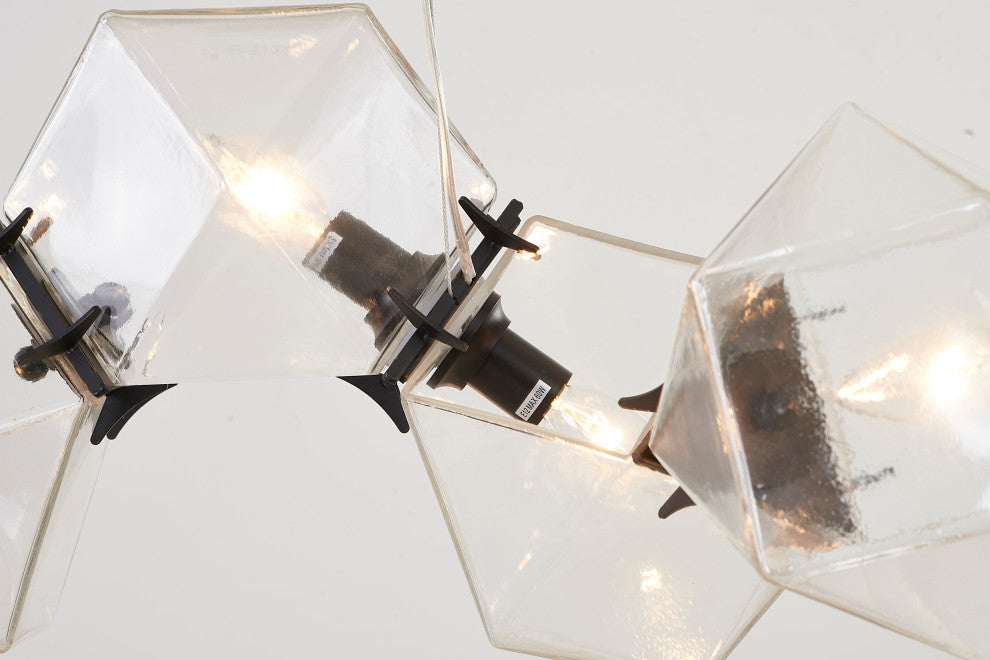 8-Light Black Stainless Steel Chandelier With A Clear Glass Cubed