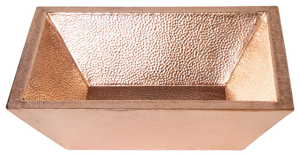 18" Rectangular Vessel Double Wall Hammered Copper Bathroom Sink, 17 Gauge