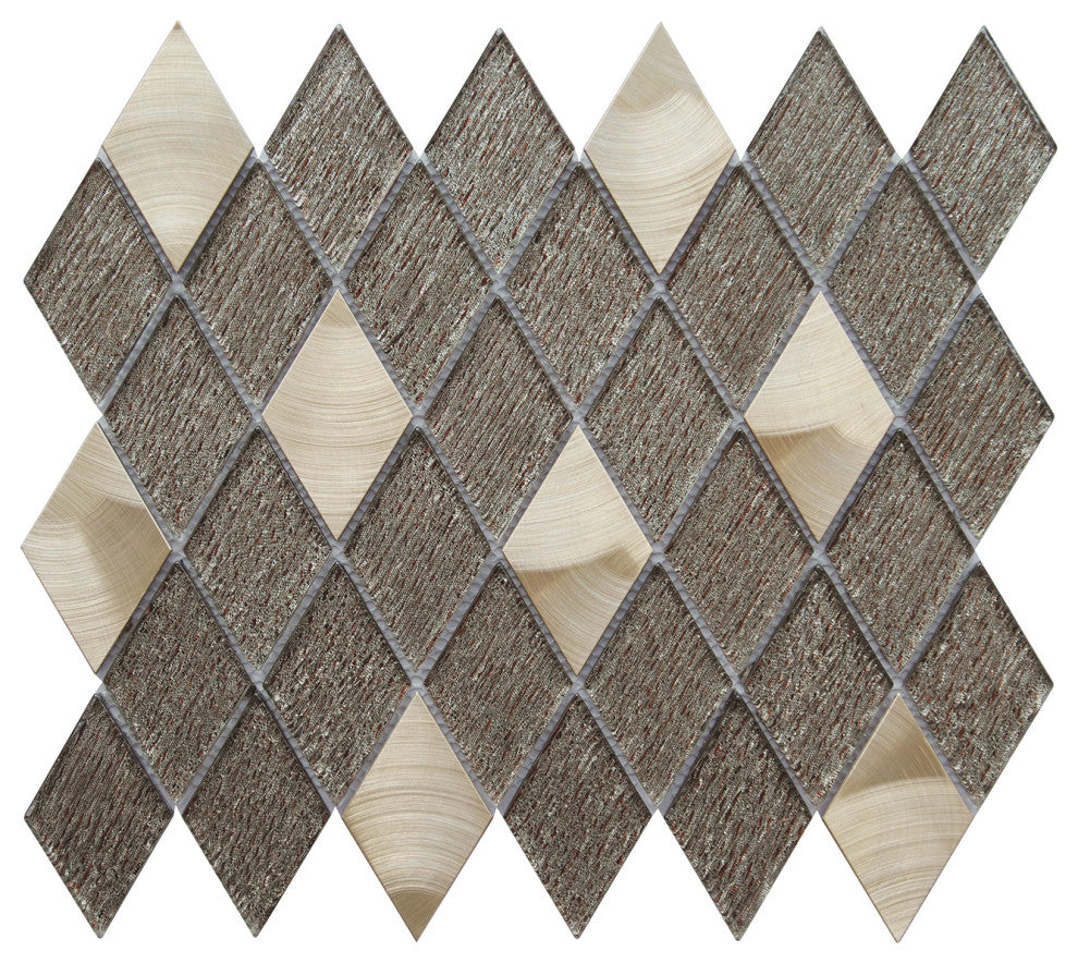 Ballagh 9.9"x12" Diamond Glass Mosaic Mix Wall Tile, Brown, Box of 15