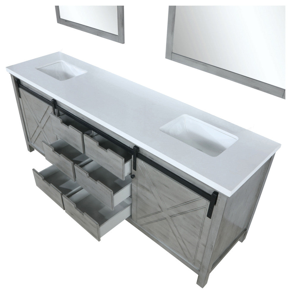 Marsyas 80" Ash Gray Double Vanity Ash Gray Quartz Top Sinks, 30" Wall Mirrors