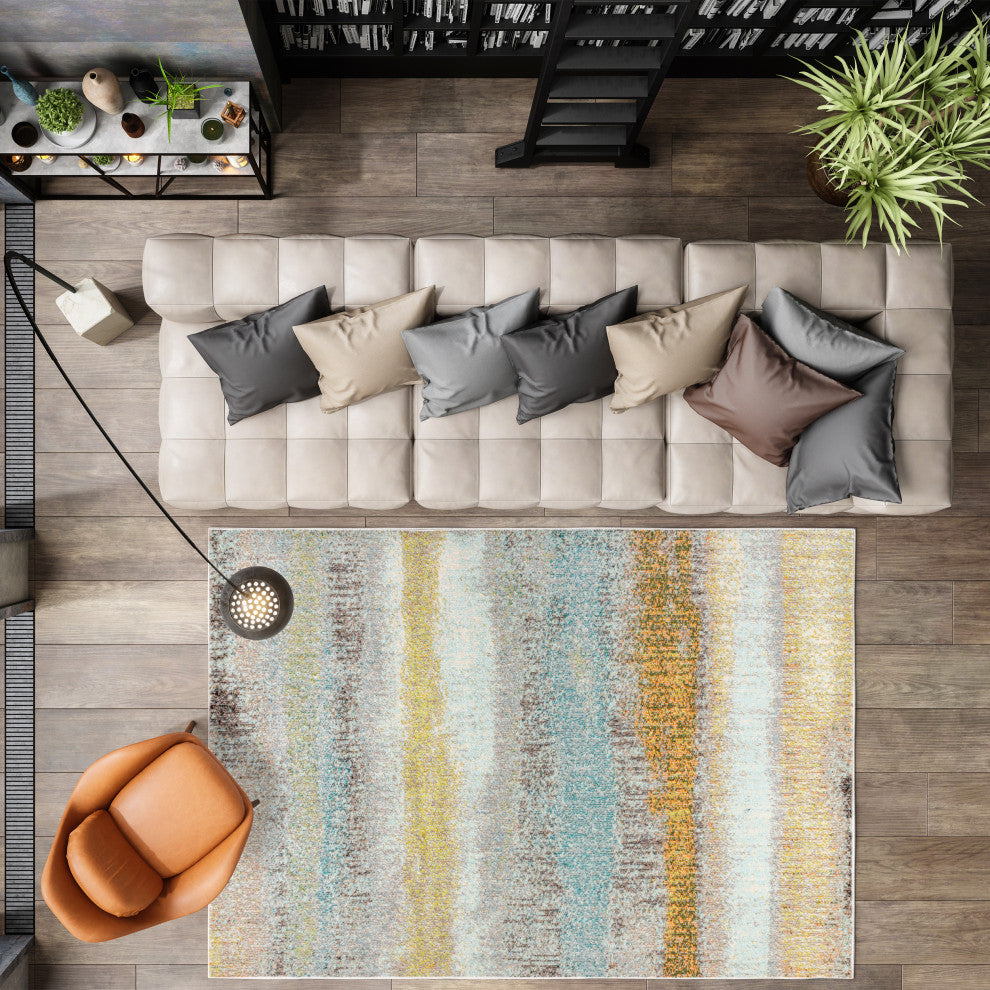 Contemporary POP Modern Abstract Vintage Area Rug, Cream/Yellow, 3 X 5