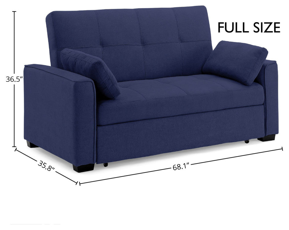 Nantucket Pull-Out Chenille Sleeper Sofa With Accent Pillows, Navy, Full