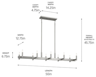 Kichler Erzo 50" 10 Light Linear Chandelier, Satin Nickel, 52614SN