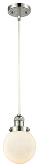 Beacon LED Mini Pendant, Polished Nickel, Glass: Matte White Cased