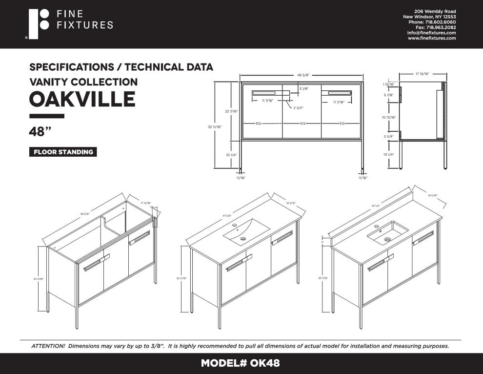 Oakville Bath Vanity, Ceramic Sink, Walnut Ebony, 48 Inch, Satin Brass Hardware