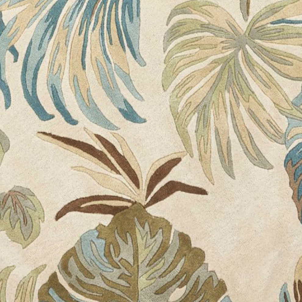 HomeRoots 7' Round Wool Ivory or Blue Area Rug