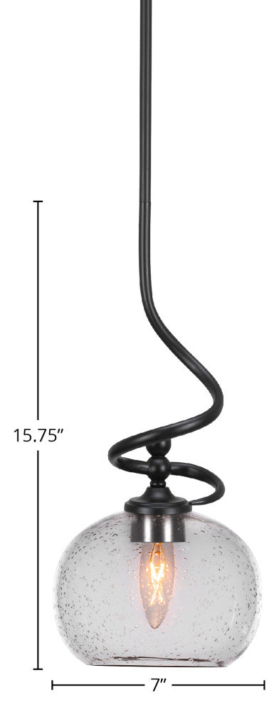 Capri 1-Light Mini Pendant with Hang Straight Swivel, Matte Black/Clear Bubble