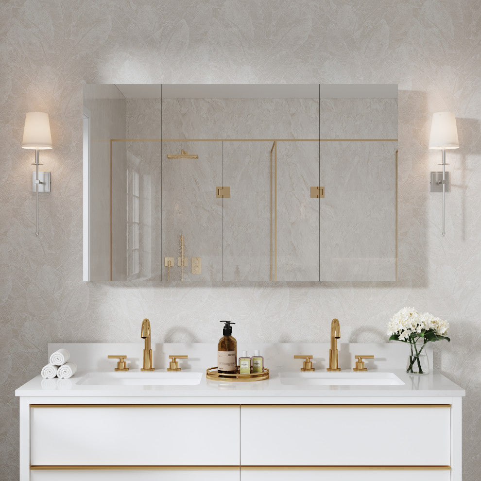 Recessed/Surface Mount Bathroom Medicine Cabinet, Reverse Installation, 48"x30"