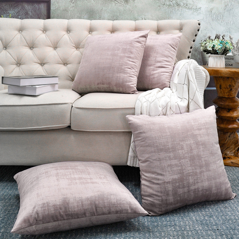 Serenta Textured Velvet Pillow Shell, Set of 4, Softpink