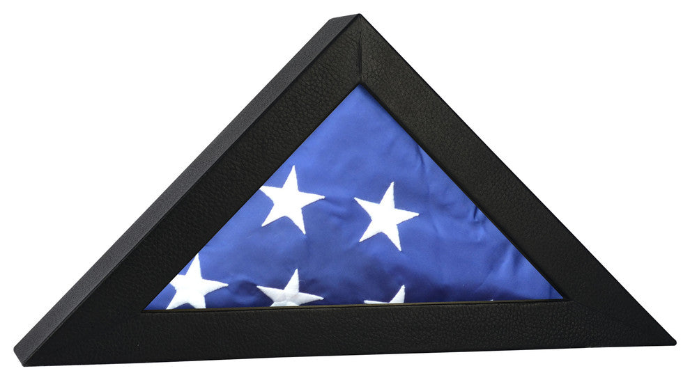 Leather and Glass Medium Army Flag Display Case, Black