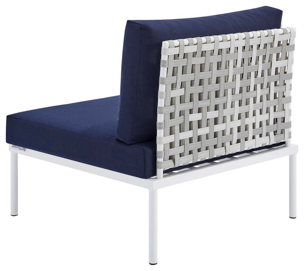 Lounge Sectional Sofa Chair Table Set, Sunbrella, Aluminum, Blue Navy, Outdoor