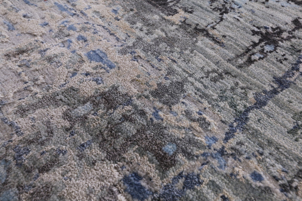 Abstract Wool & Silk Hand Knotted Rug 8' 10" X 11' 10" - Q15544