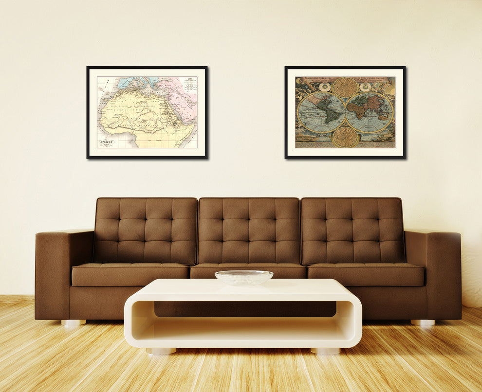 Ancient Africa Map Print On Canvas With Black Frame, 28" X 37"