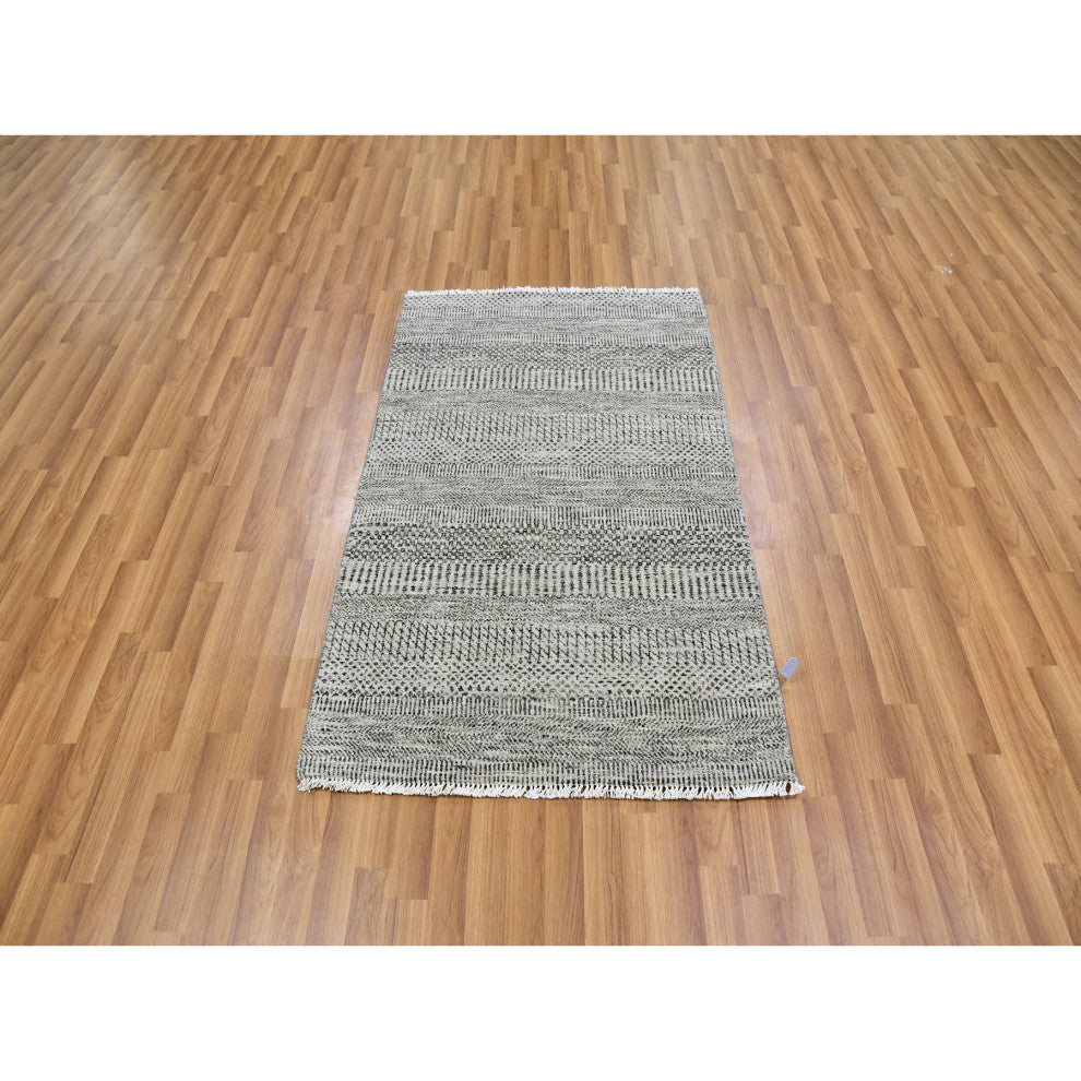 Stone Eagle Gray Undyed Wool Grass Design Hand Knotted Oriental Rug 3'x4'10"
