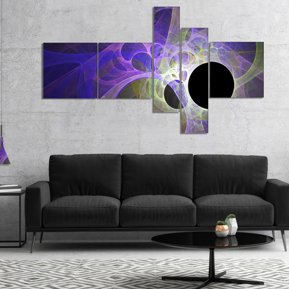 Blue Fractal Angel Wings, Abstract Wall Art Canvas, 60"x32", 5 panels