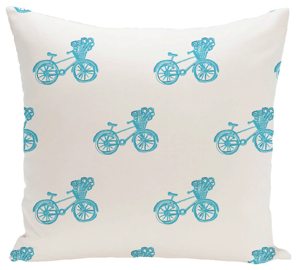 Bicycles! Geometric Print Outdoor Pillow, Turquoise, 20"x20"