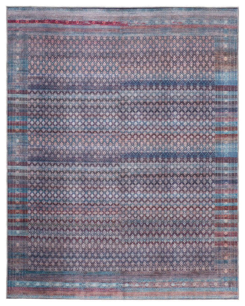 Welch Oriental Machine Washable Aqua Blue Rug, 5'3"x7'6"