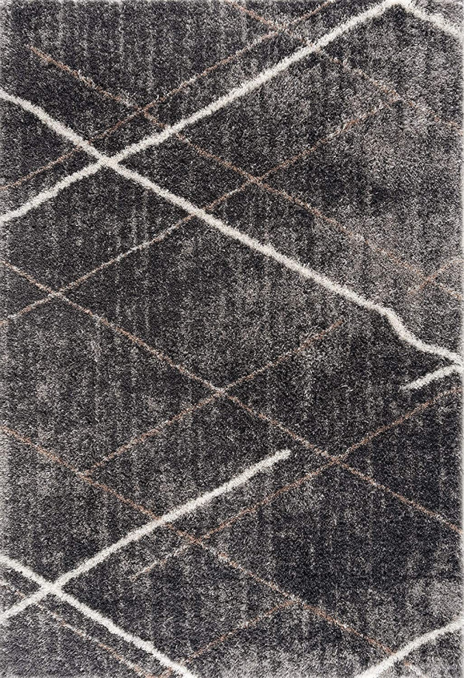 7"x9" Gray Modern Distressed Lines Area Rug
