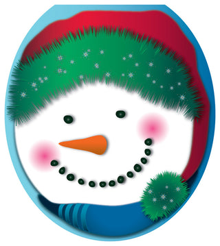 Snowman Stocking Cap Toilet Tattoos Seat Cover, Vinyl Lid Decal, Bathroom Decor, Round