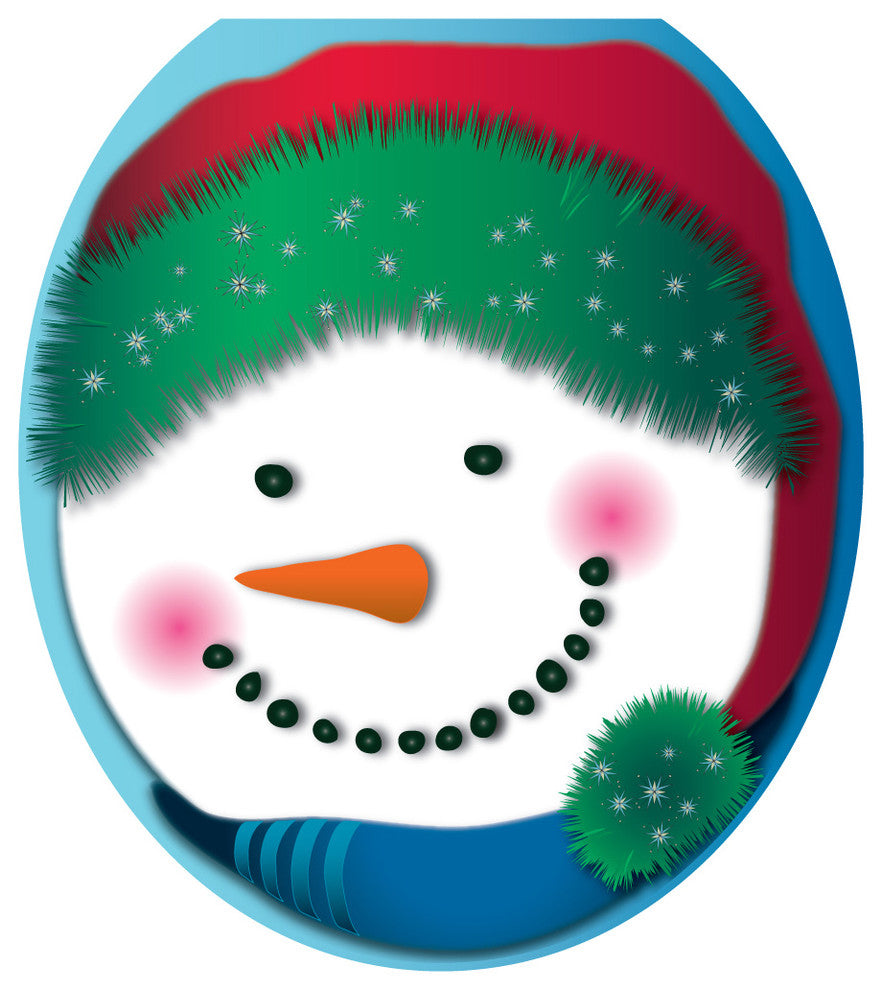 Snowman Stocking Cap Toilet Tattoos Seat Cover, Vinyl Lid Decal, Bathroom Decor, Round