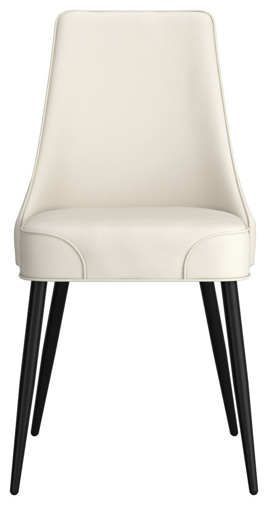 Modern Faux Leather/Metal Dining Chair, Faux Leather, Set of 2, Beige/Black