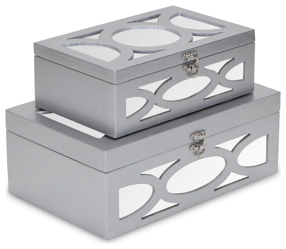 Mirrored Bubbly Champagne Boxes, Set of 2, Champagne, Silver