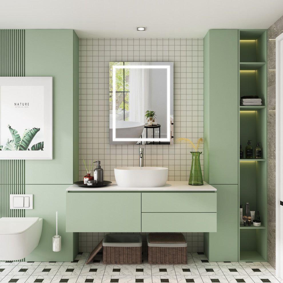 Frameless LED Bathroom Vanity Mirror With Defogger Dimmer, 28"x36"