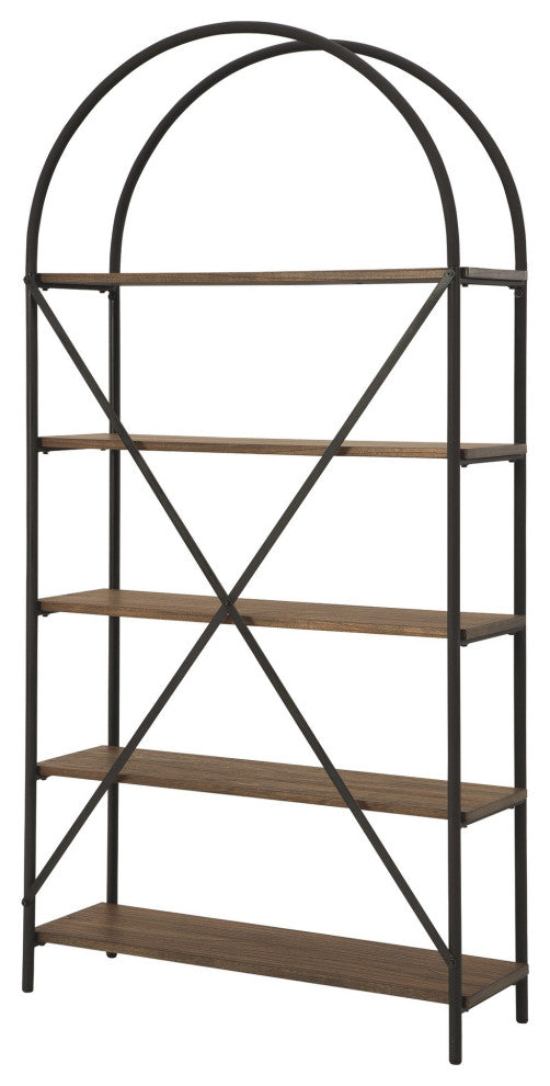 Benzara BM232963 Tubular Framed Bookcase With 5 open Shelves, Brown and Black