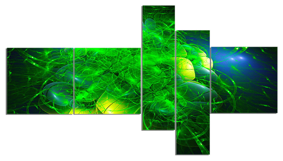 Alien Mystical Flower Green, Floral Art Canvas Print, 60"x32", 5 panels