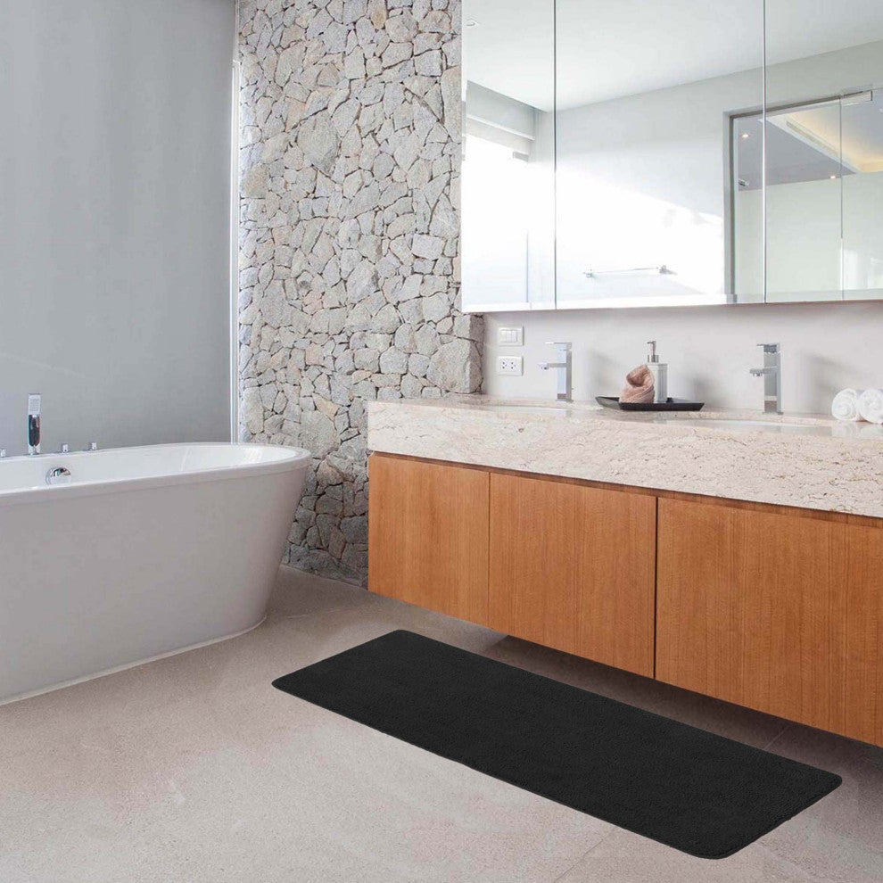 Microfiber Polyester Double Sink Bath Mat Runner - 48"L x 20"W, Black