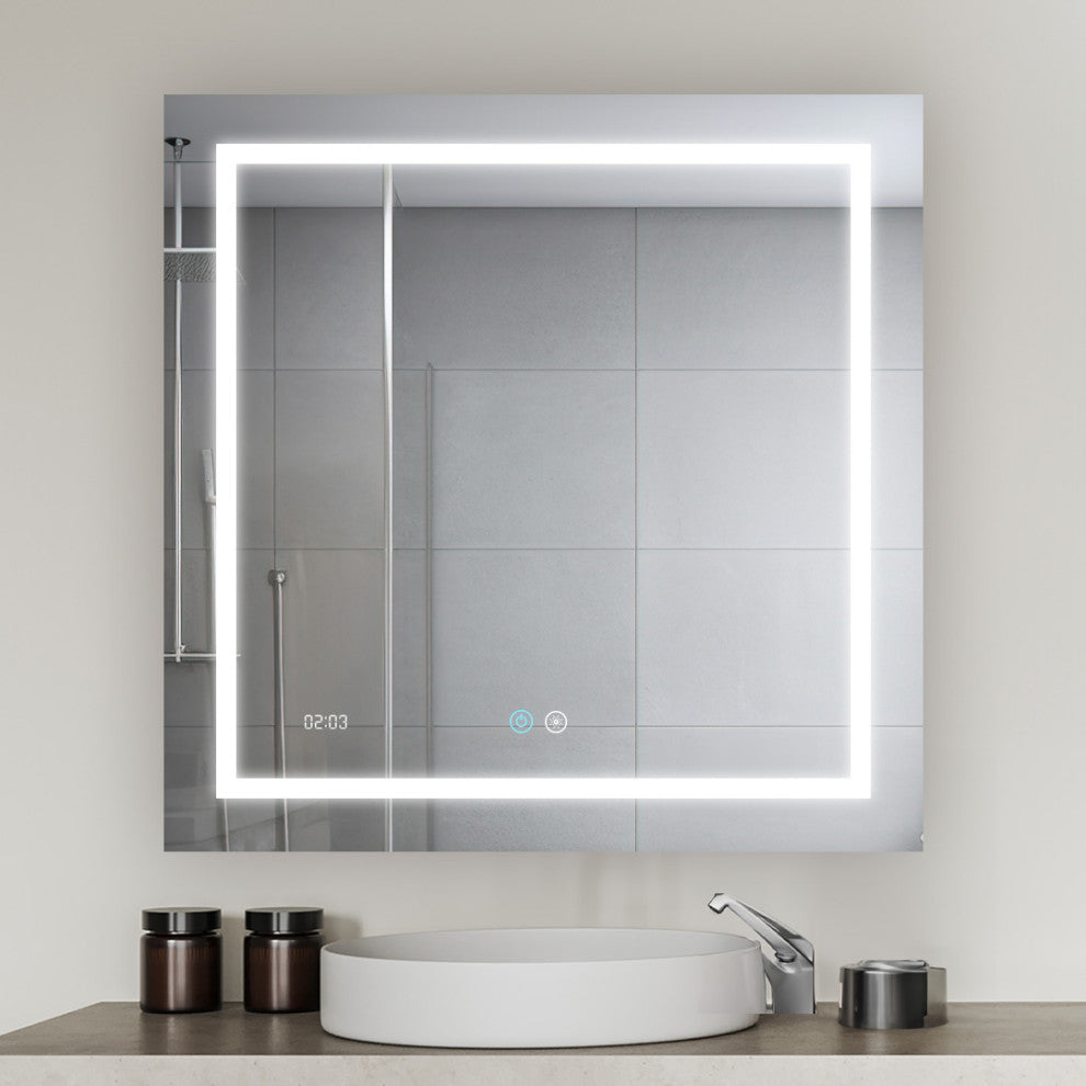AQUADOM Daytona LED Wall-Mount Mirror Defogger Digital Clock 36"x36"x1"