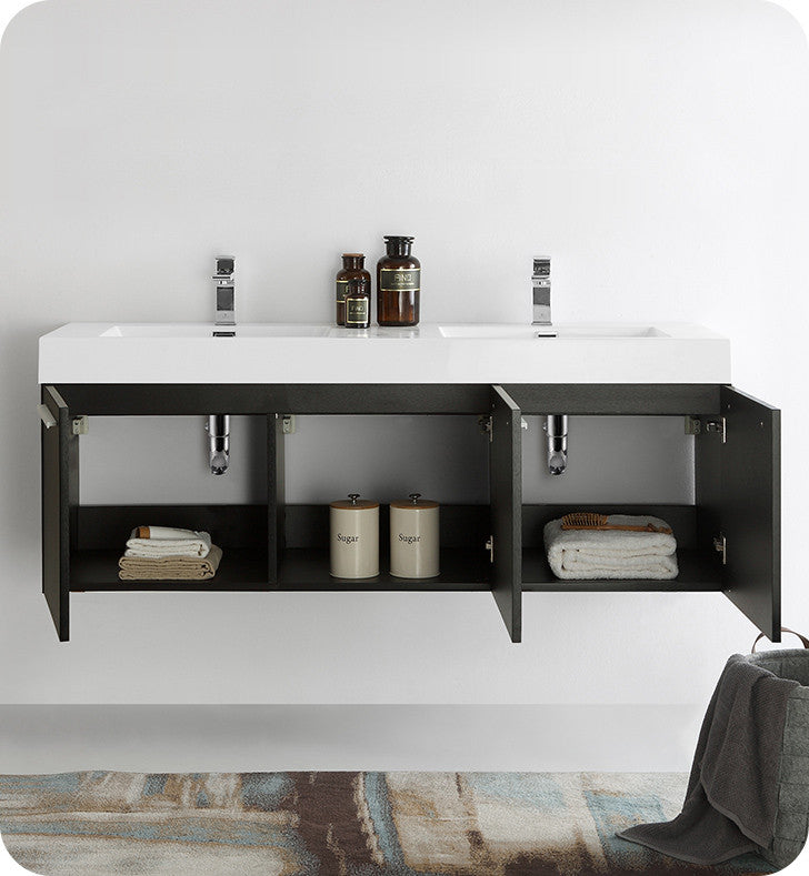 Fresca Vista 60" Black Double Sink Bathroom Vanity