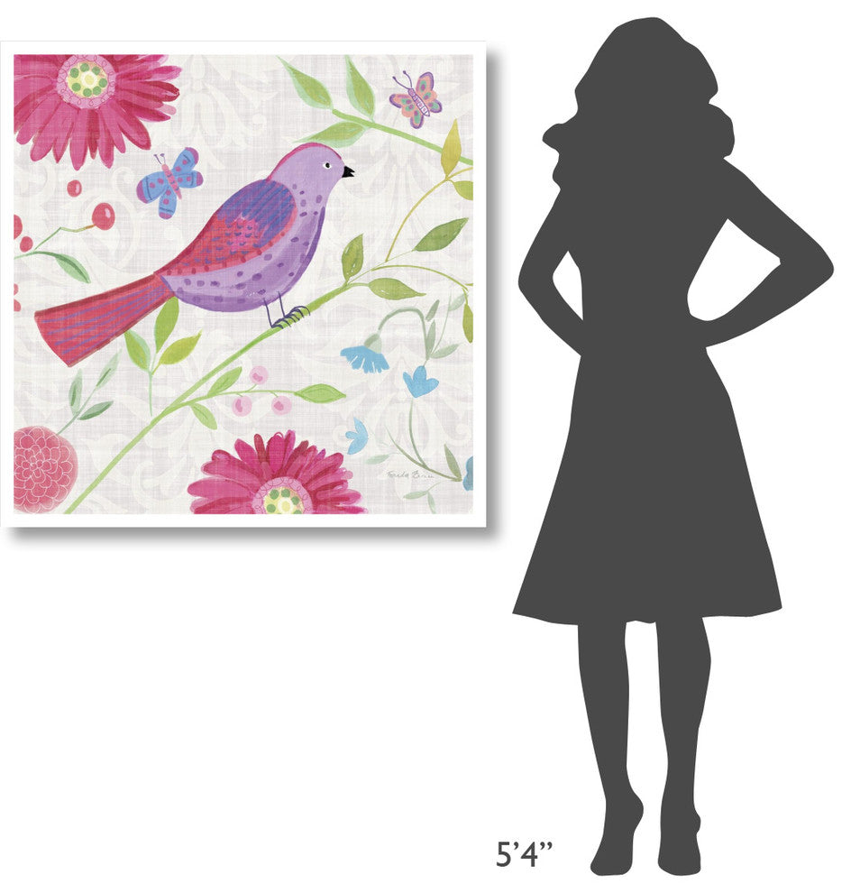 "Damask Floral and Bird I Sq" Digital Paper Print by Farida Zaman, 38"x38"