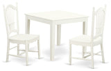 3-Piece Small Kitchen Table and 2 Hard Wood Kitchen Dining Chairs, Linen White