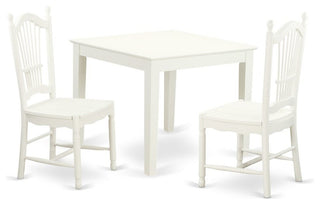 3-Piece Small Kitchen Table and 2 Hard Wood Kitchen Dining Chairs, Linen White