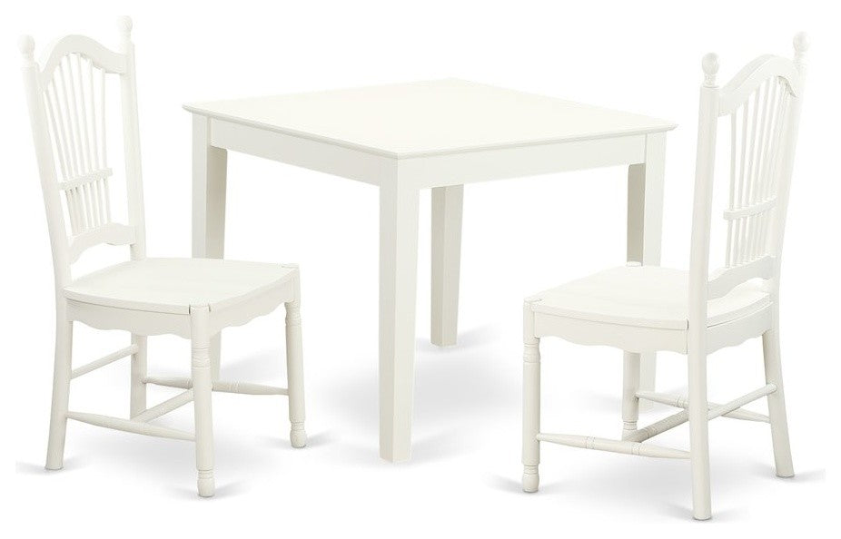 3-Piece Small Kitchen Table and 2 Hard Wood Kitchen Dining Chairs, Linen White