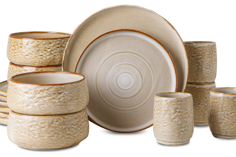 Stone by Mercer Project SHOSAI Stoneware 16 Piece Dinnerware Set, Sand