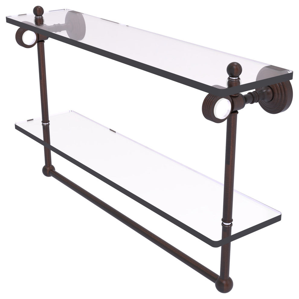 Pacific Grove 22" Double Groovy Glass Shelf with Towel Bar, Venetian Bronze