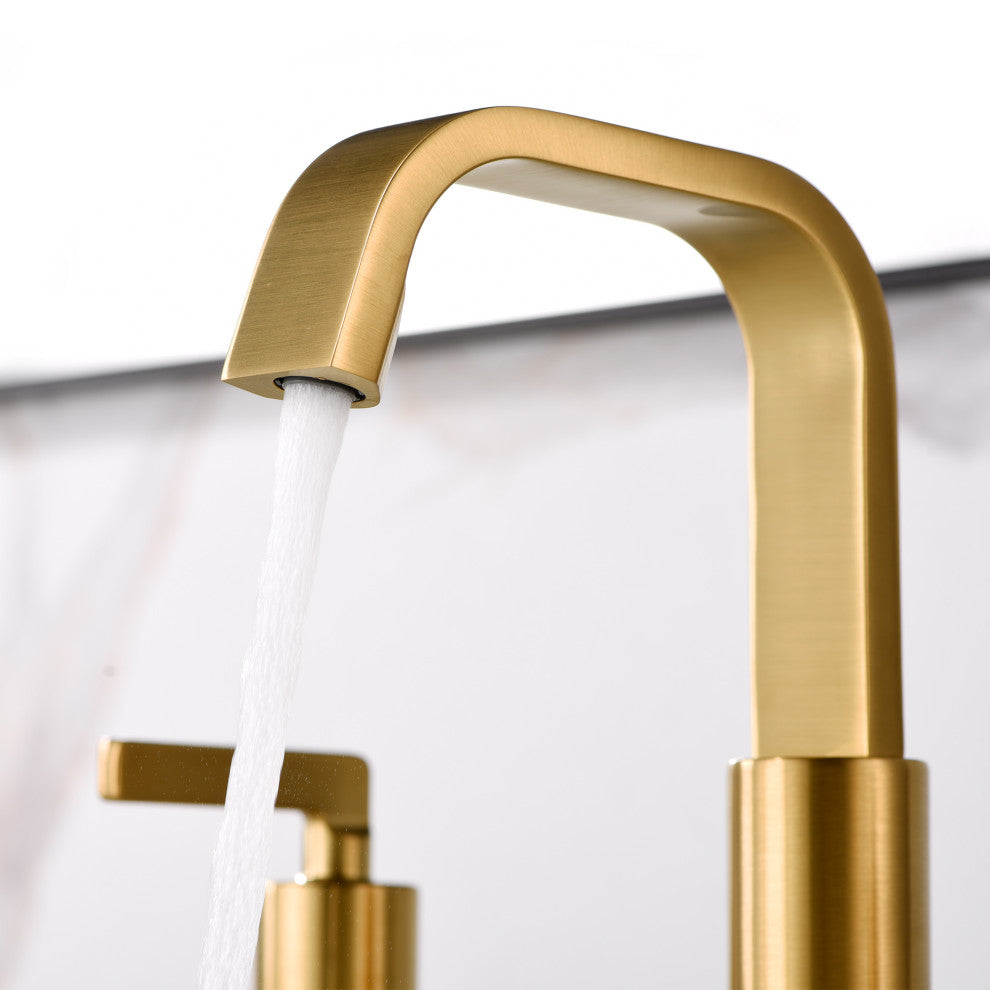 Luxier WSP04-T 2-Handle Widespread Bathroom Faucet with Drain, Brushed Gold